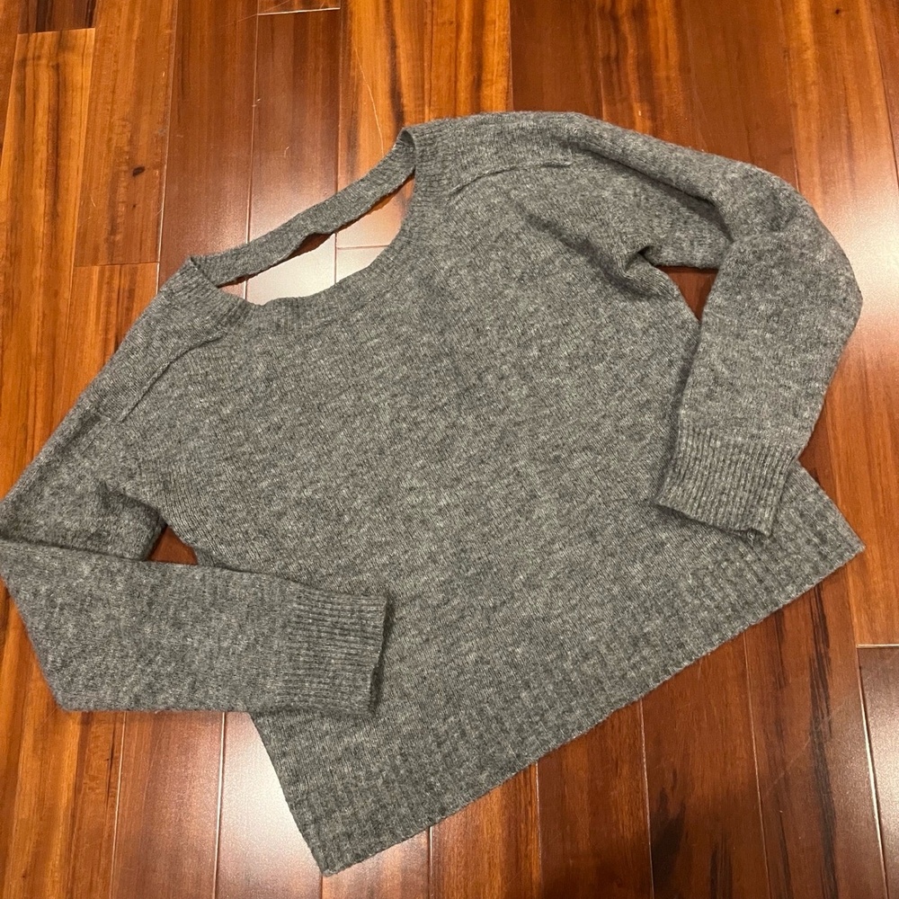 ALC Merino Wool Gray Sweater Long Sleeve Knit Top Halter Neck Strap Sz Medium